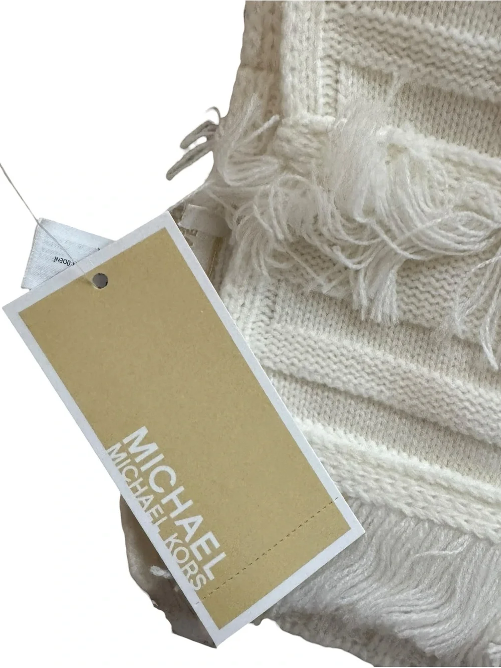 MICHAEL KORS Rib Fringe Muffler Scarf Cream Knit NWT